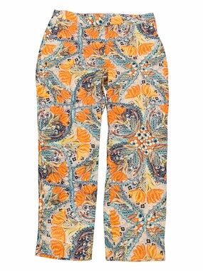 Linen Boho Cropped Pants Pull On Floral Paisley Resort Style